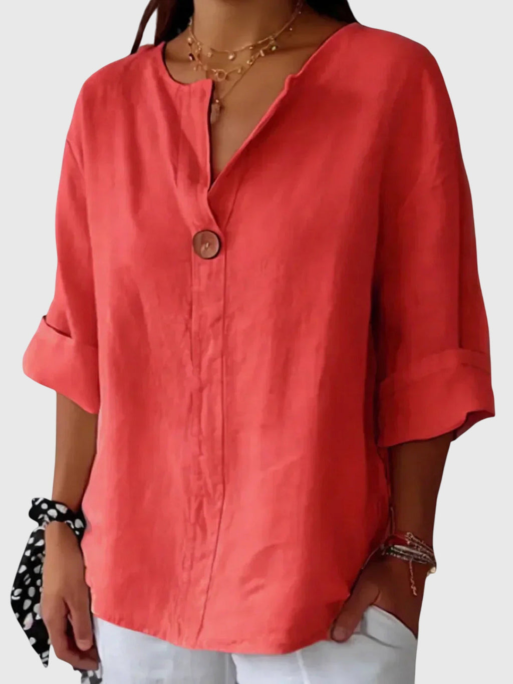 Oversized Linen V-Neck Blouse Minimalist Casual for Women