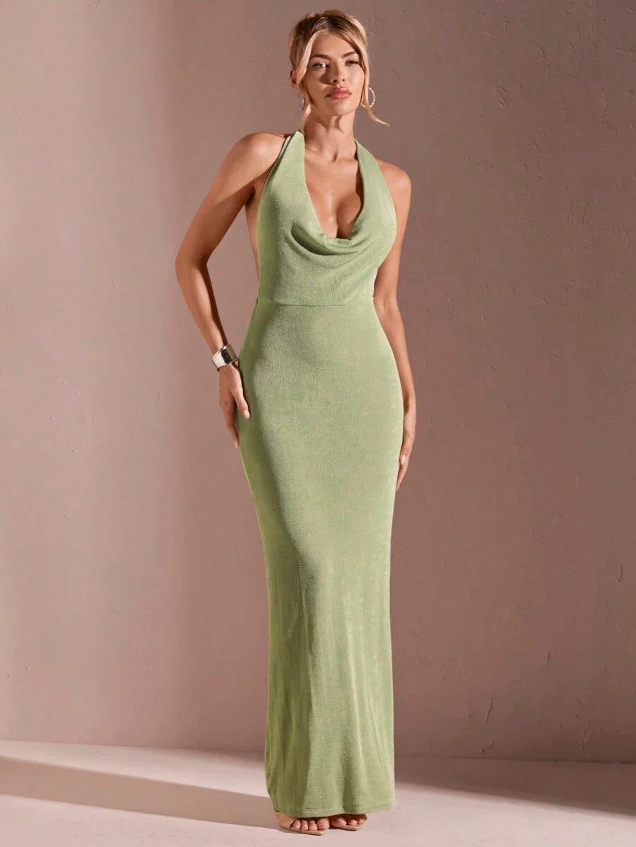 CÉRULEA– Halter Neck Bodycon Maxi Dress