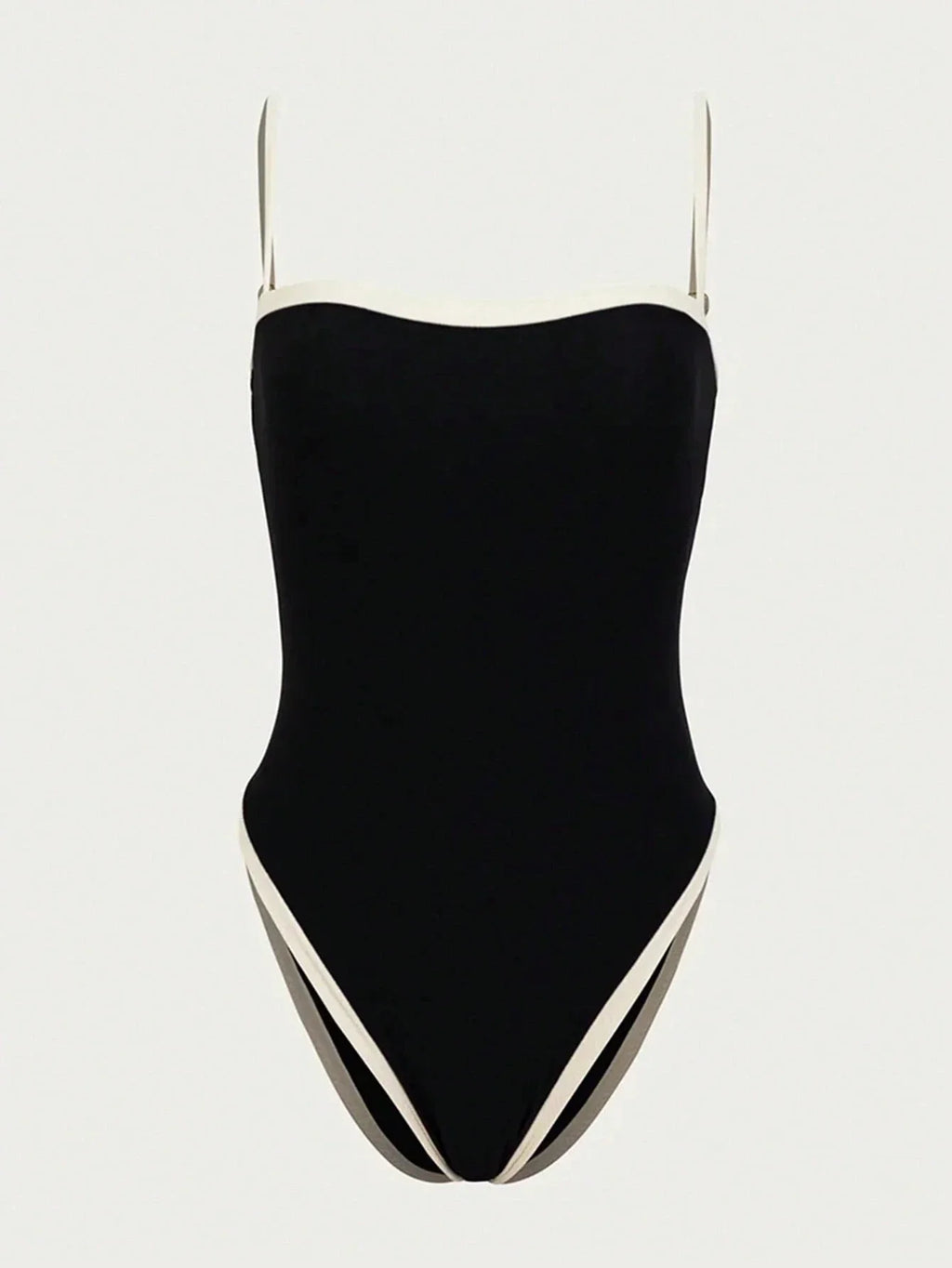 One-Piece Swimsuit in Black with High-Leg Cut and Contrast Detail