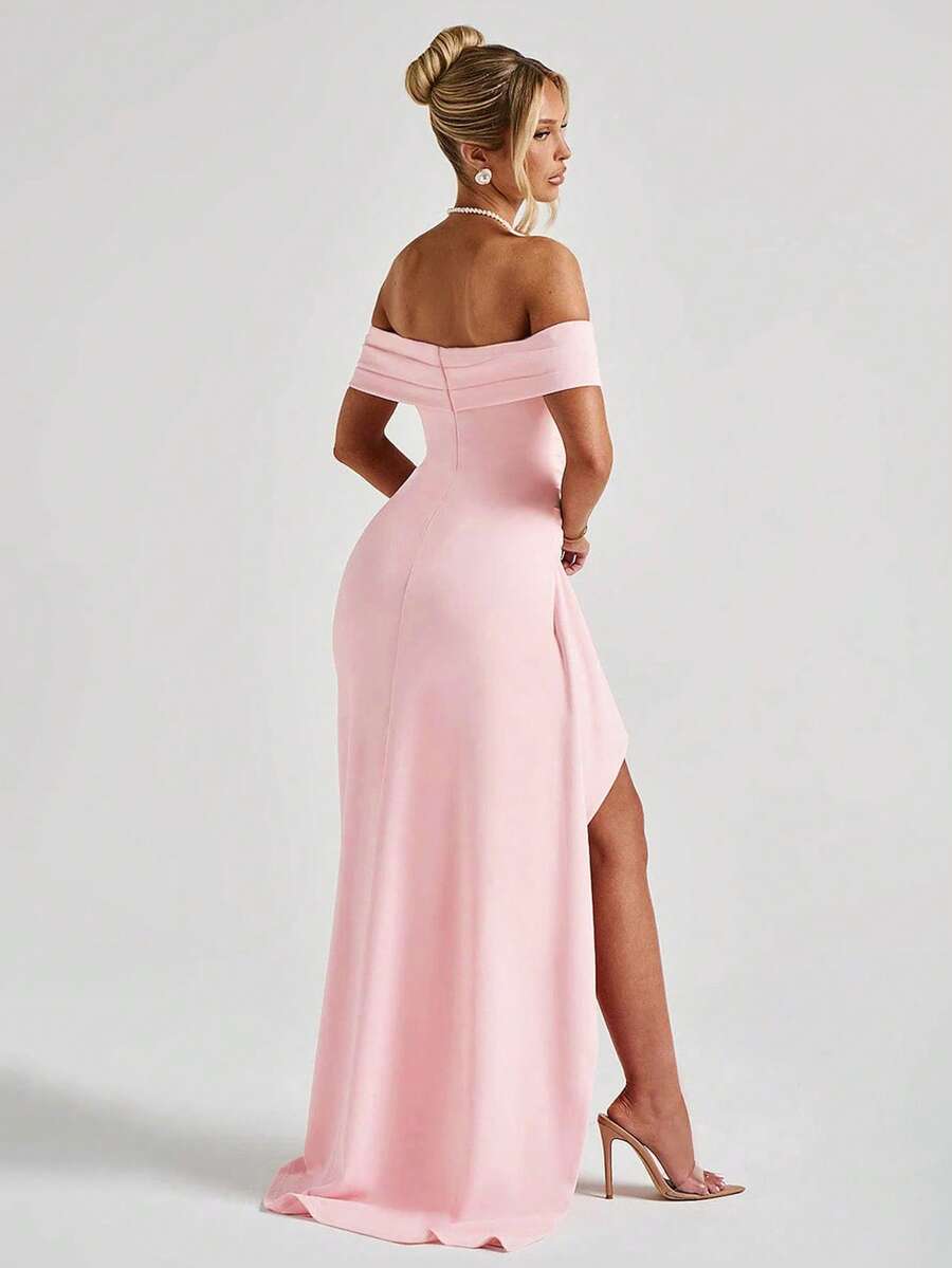 ROSALÉA – Off-Shoulder Bodycon A-Line Maxi Dress with Slit