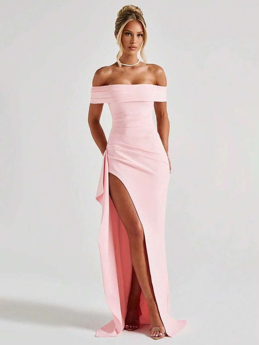 ÉLORIA – Off-Shoulder Bodycon Maxi Dress with Slit