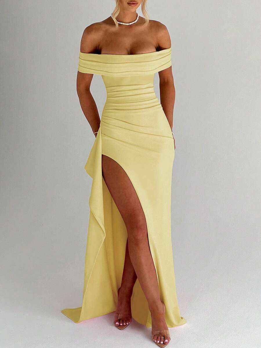 ROSALÉA – Off-Shoulder Bodycon A-Line Maxi Dress with Slit