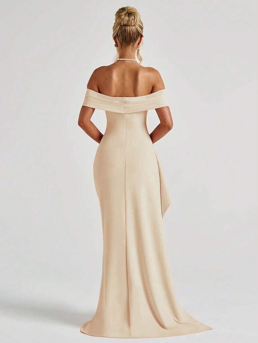 ROSALÉA – Off-Shoulder Bodycon A-Line Maxi Dress with Slit