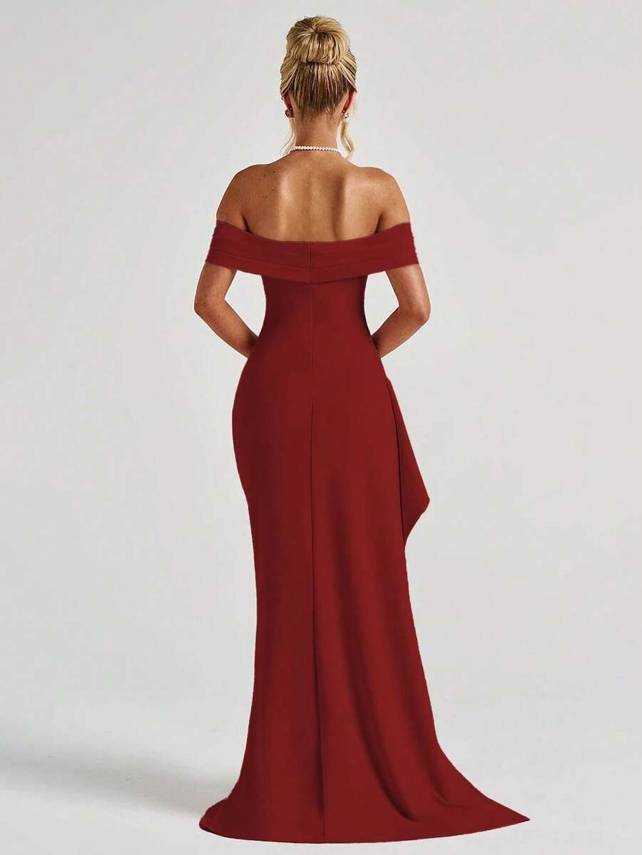 ROSALÉA – Off-Shoulder Bodycon A-Line Maxi Dress with Slit