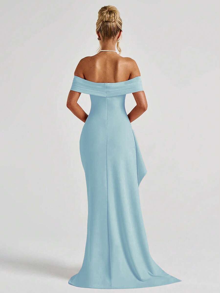 ROSALÉA – Off-Shoulder Bodycon A-Line Maxi Dress with Slit