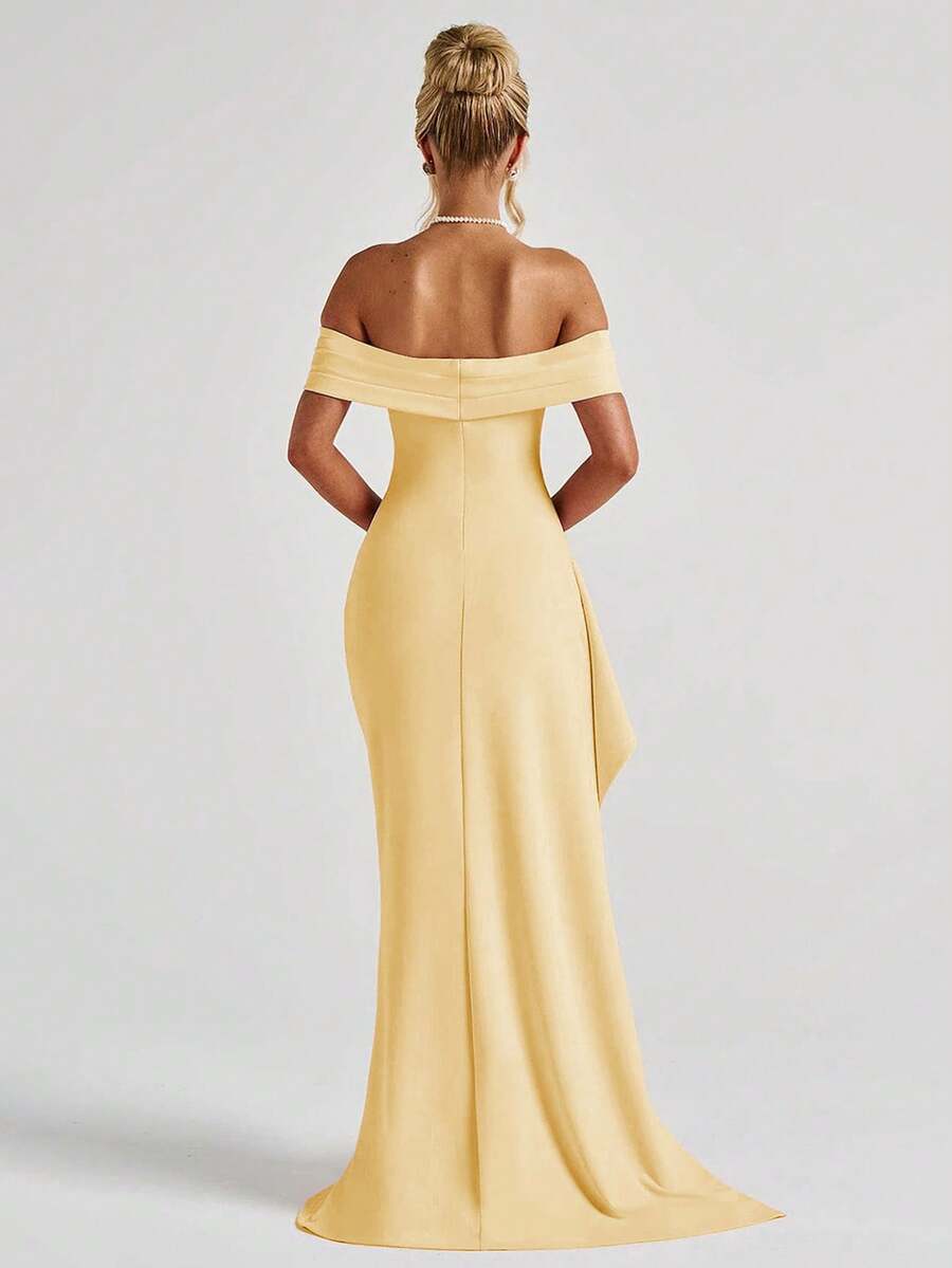 ROSALÉA – Off-Shoulder Bodycon A-Line Maxi Dress with Slit