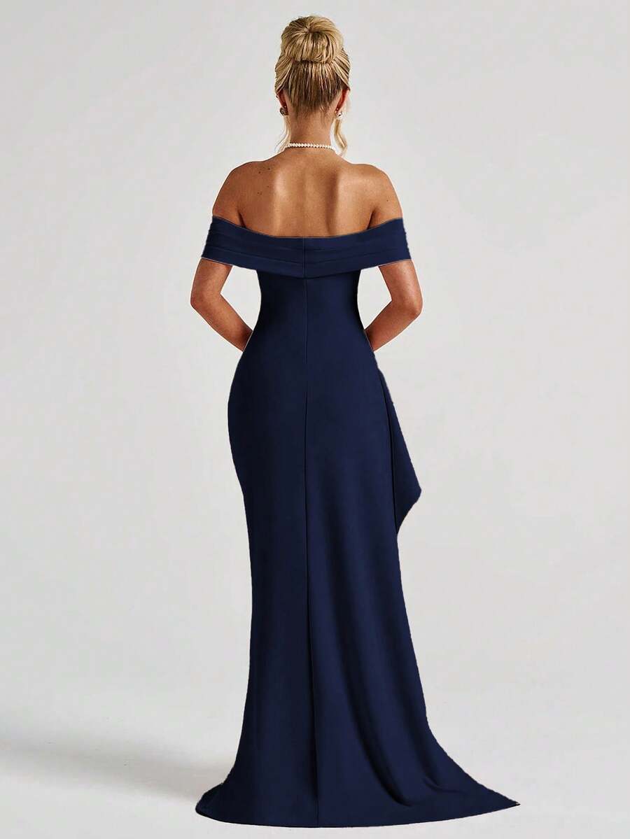 ROSALÉA – Off-Shoulder Bodycon A-Line Maxi Dress with Slit
