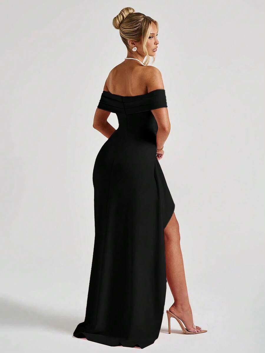 ROSALÉA – Off-Shoulder Bodycon A-Line Maxi Dress with Slit
