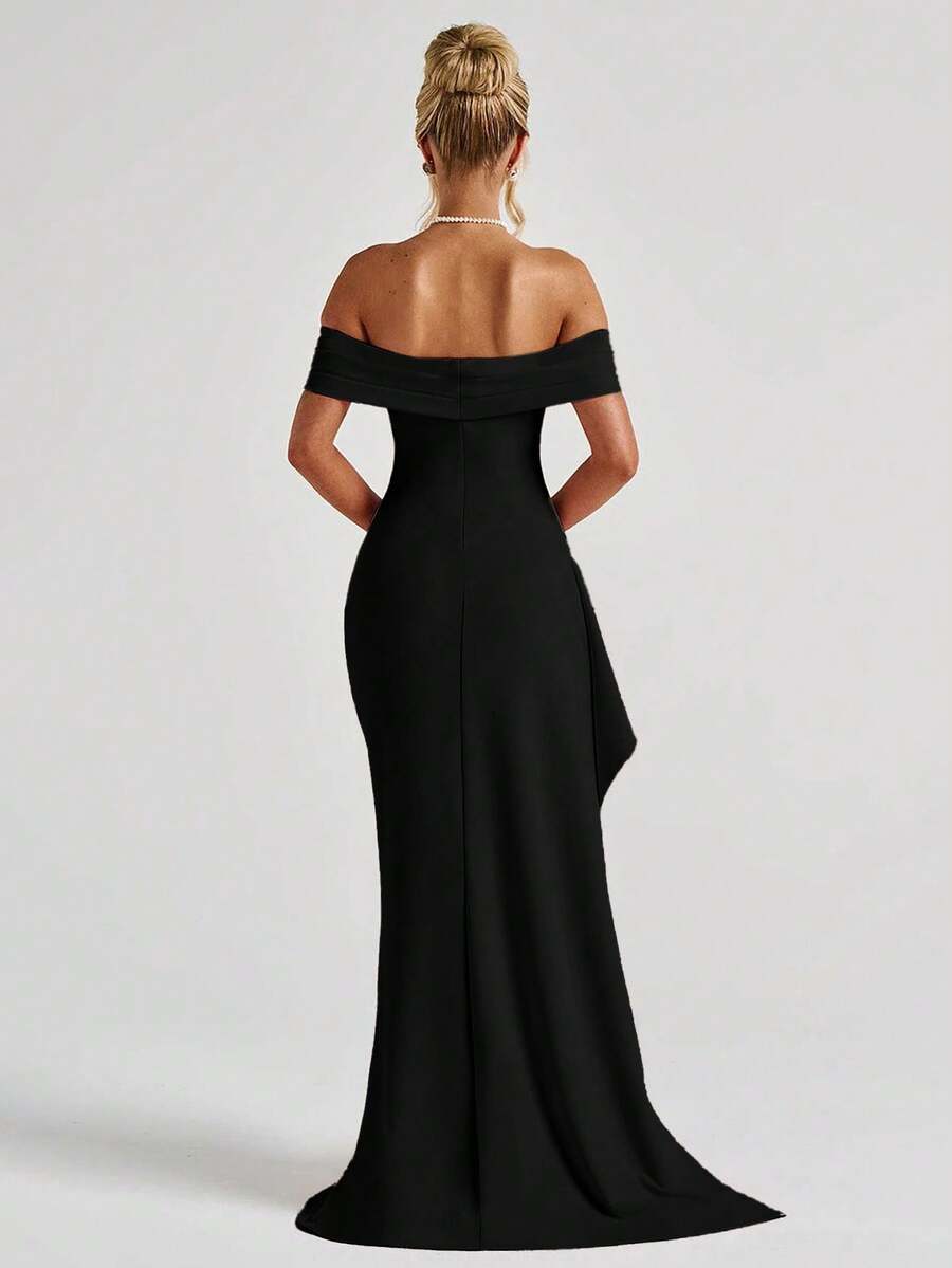 ROSALÉA – Off-Shoulder Bodycon A-Line Maxi Dress with Slit