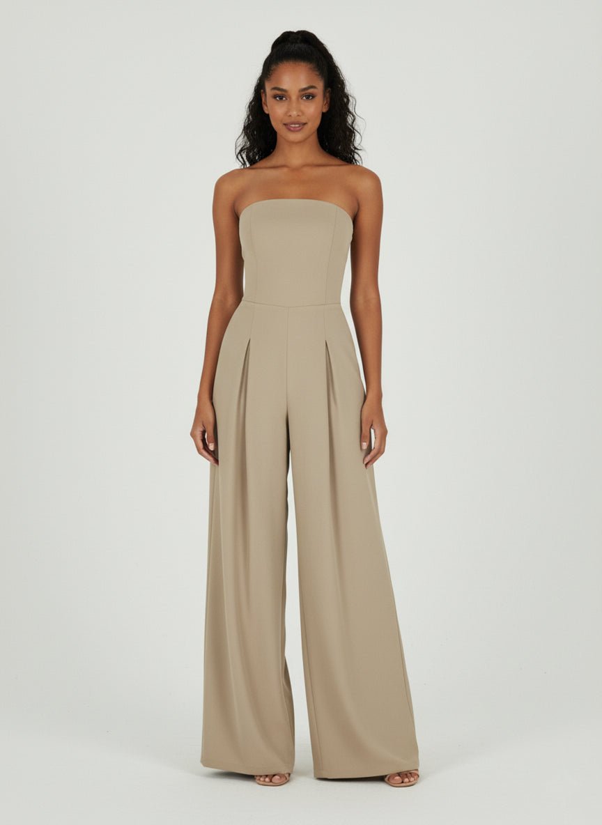 Strapless Wide Leg Jumpsuit Women Bandeau Palazzo Pleated
