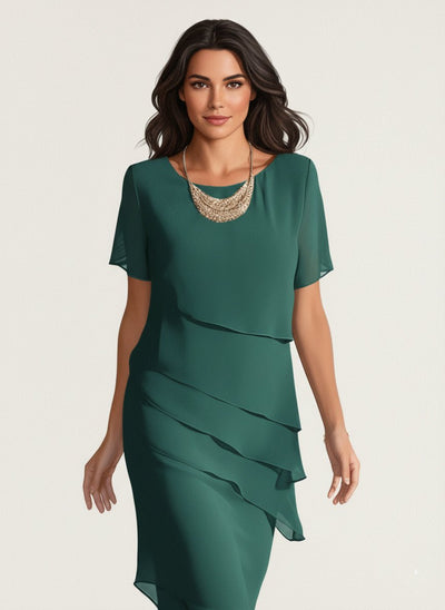 Womens Chiffon Tiered Dress – Elegant Summer Wedding Guest or Cocktail Style