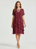 Tiered Chiffon Dress Women Short Sleeve Asymmetric Layers