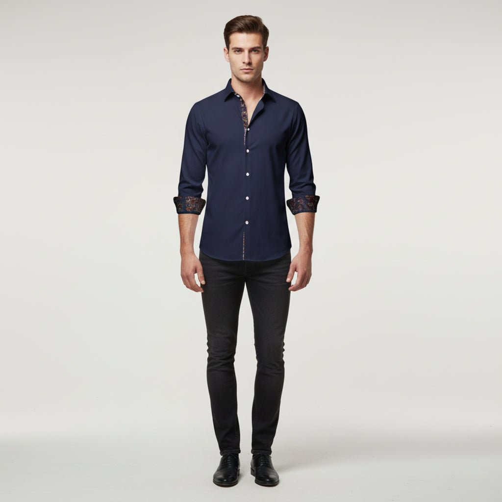 Men's Shirt with Bold Paisley Print – Long-Sleeve Smart Casual Style