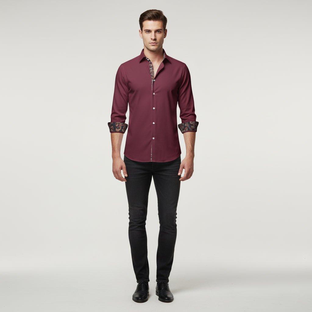 Men's Shirt with Bold Paisley Print – Long-Sleeve Smart Casual Style