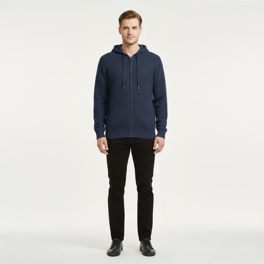 Men's Cashmere Cardigan Sweater with Hood – Luxurious Autumn Winter Style