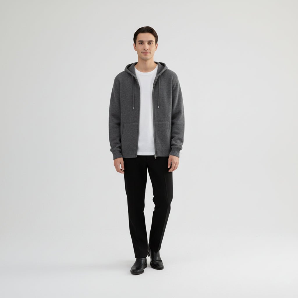 Men's Cashmere Cardigan Sweater with Hood – Luxurious Autumn Winter Style