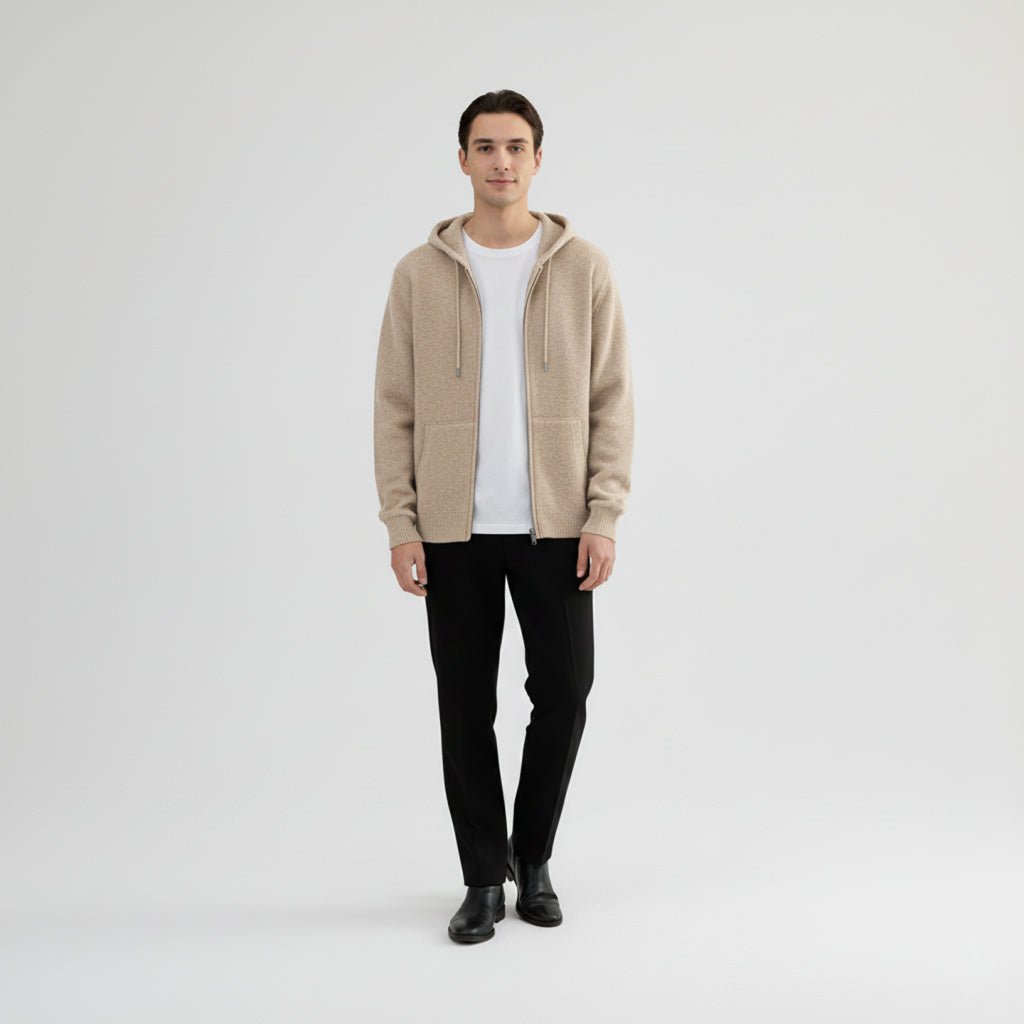 Men's Cashmere Cardigan Sweater with Hood – Luxurious Autumn Winter Style