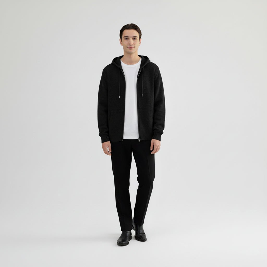 Men's Cashmere Cardigan Sweater with Hood – Luxurious Autumn Winter Style