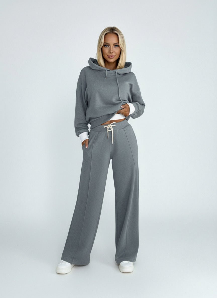 Women's Loungewear Set - Hooded Top and Wide Leg Pants