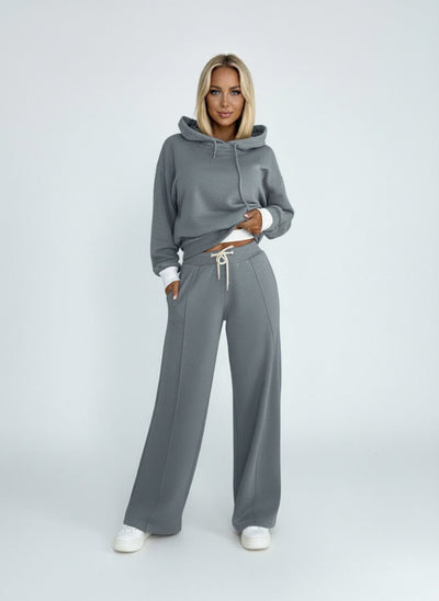 Women's Loungewear Set - Hooded Top and Wide Leg Pants