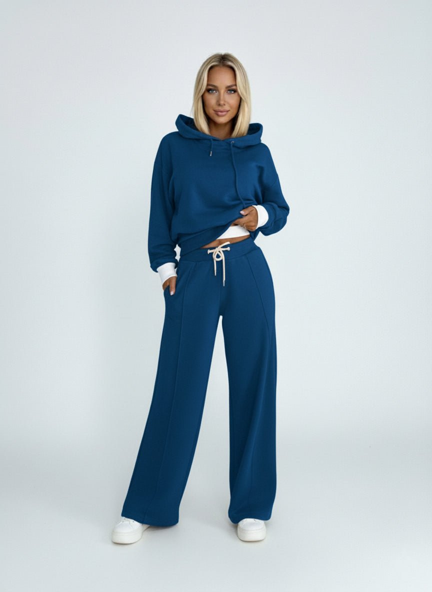 Women's Loungewear Set - Hooded Top and Wide Leg Pants