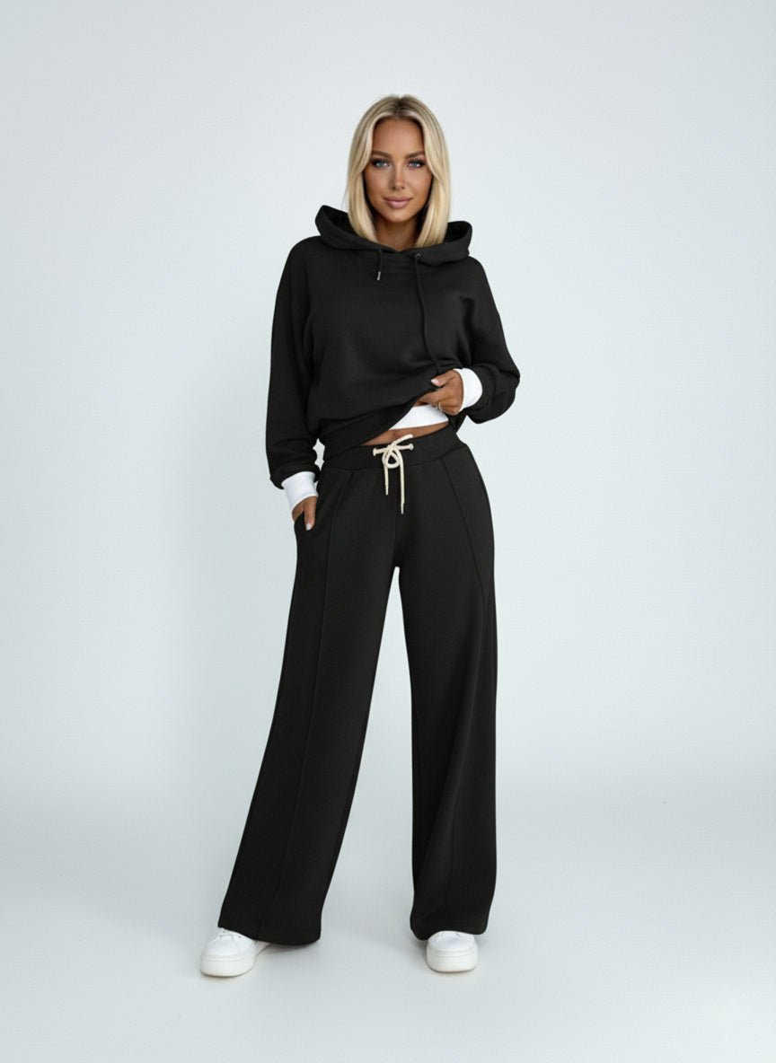 Women's Loungewear Set - Hooded Top and Wide Leg Pants