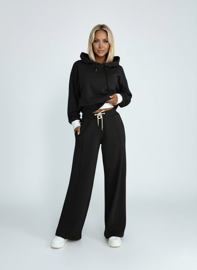 Women's Loungewear Set - Hooded Top and Wide Leg Pants