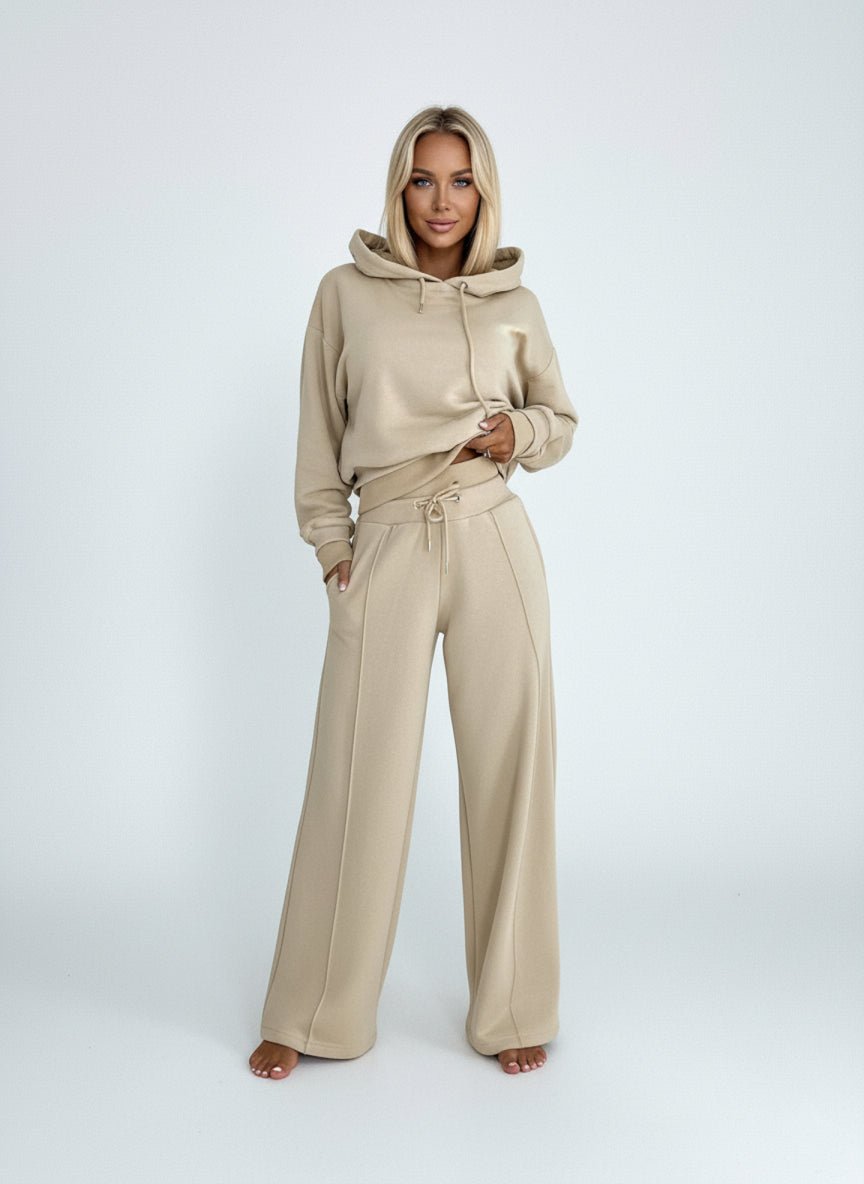 Women's Loungewear Set - Hooded Top and Wide Leg Pants