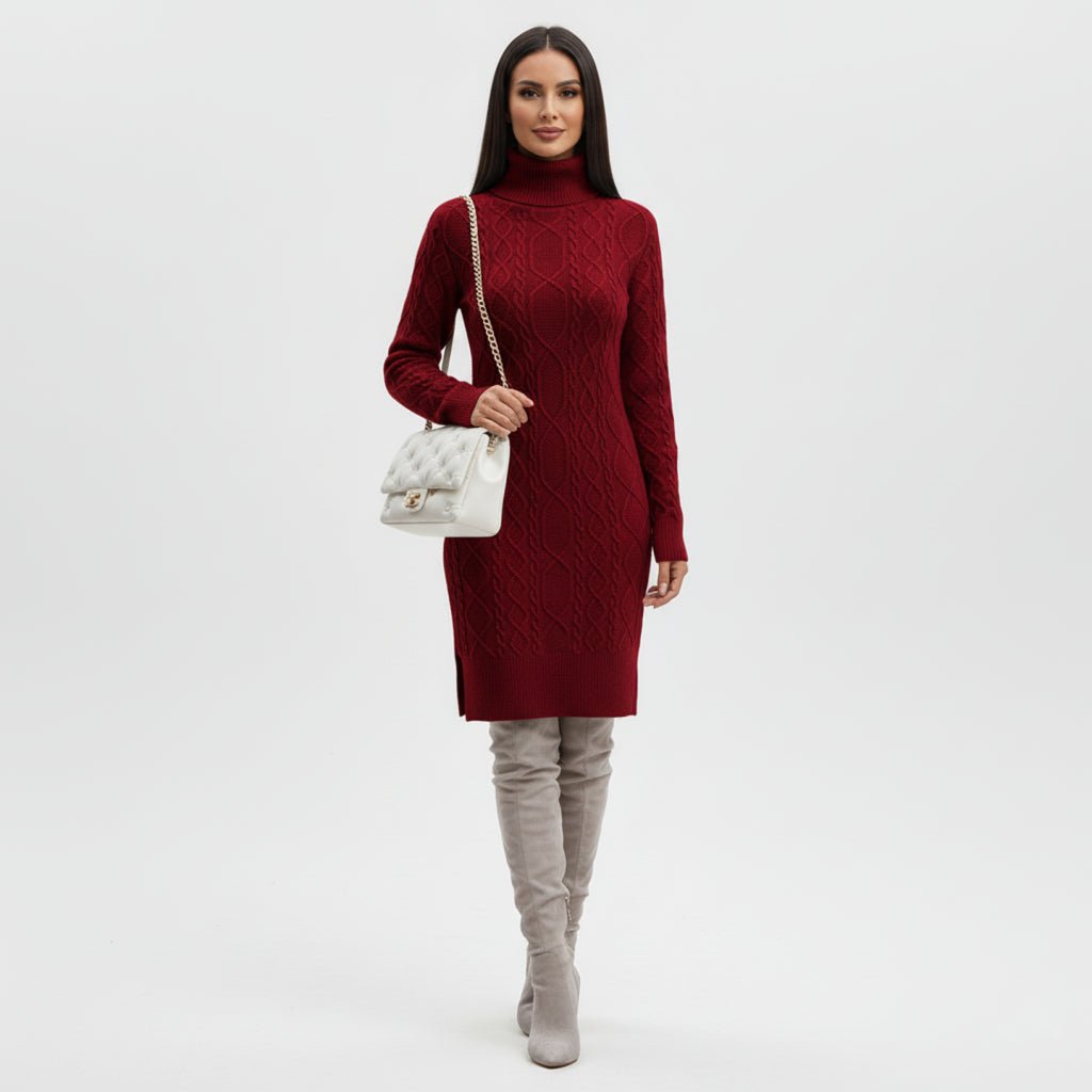 Women's Mini Turtleneck Knit Dress - Elegant Autumn Style for Casual and Formal Events