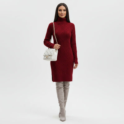 Women's Mini Turtleneck Knit Dress - Elegant Autumn Style for Casual and Formal Events