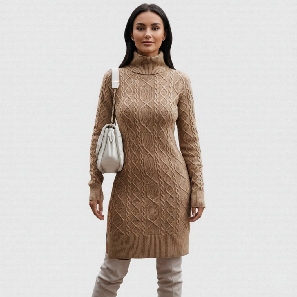 Women's Mini Turtleneck Knit Dress - Elegant Autumn Style for Casual and Formal Events
