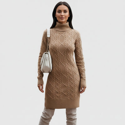 Women's Mini Turtleneck Knit Dress - Elegant Autumn Style for Casual and Formal Events