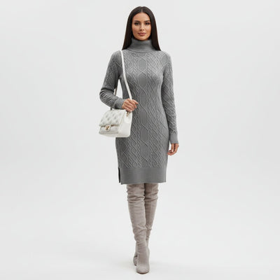Women's Mini Turtleneck Knit Dress - Elegant Autumn Style for Casual and Formal Events