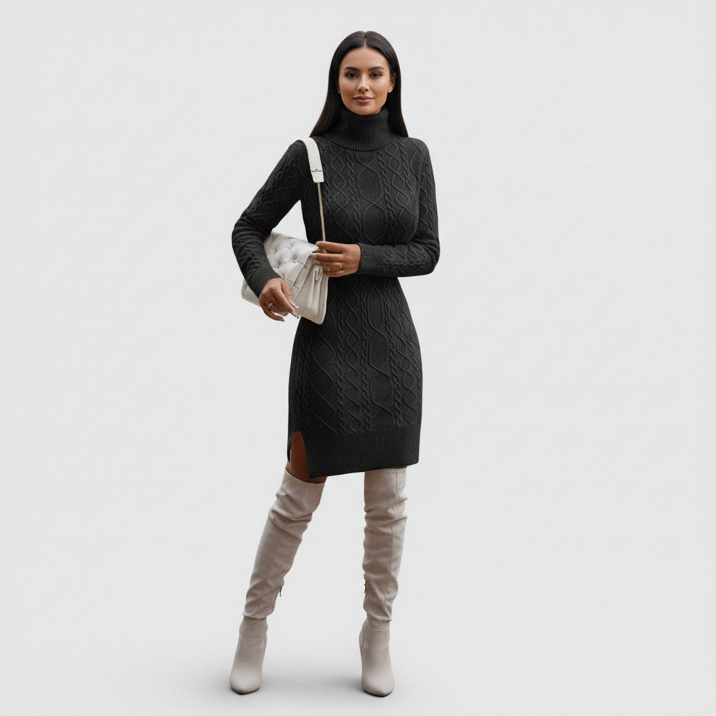 Women's Mini Turtleneck Knit Dress - Elegant Autumn Style for Casual and Formal Events