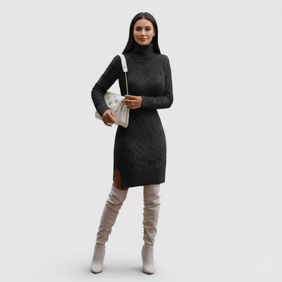 Women's Mini Turtleneck Knit Dress - Elegant Autumn Style for Casual and Formal Events