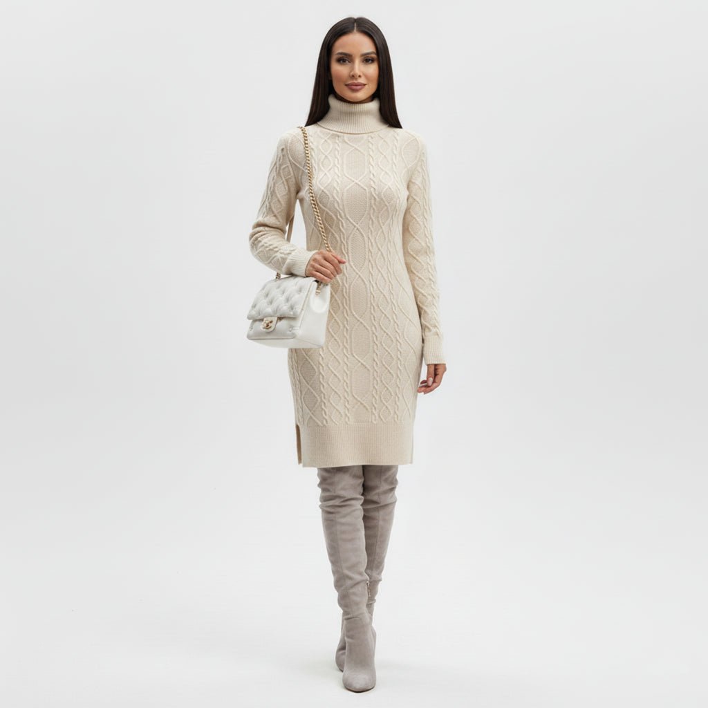 Women's Mini Turtleneck Knit Dress - Elegant Autumn Style for Casual and Formal Events
