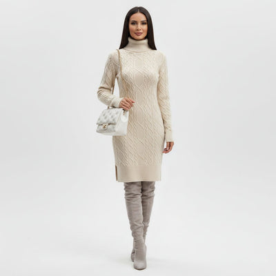 Women's Mini Turtleneck Knit Dress - Elegant Autumn Style for Casual and Formal Events