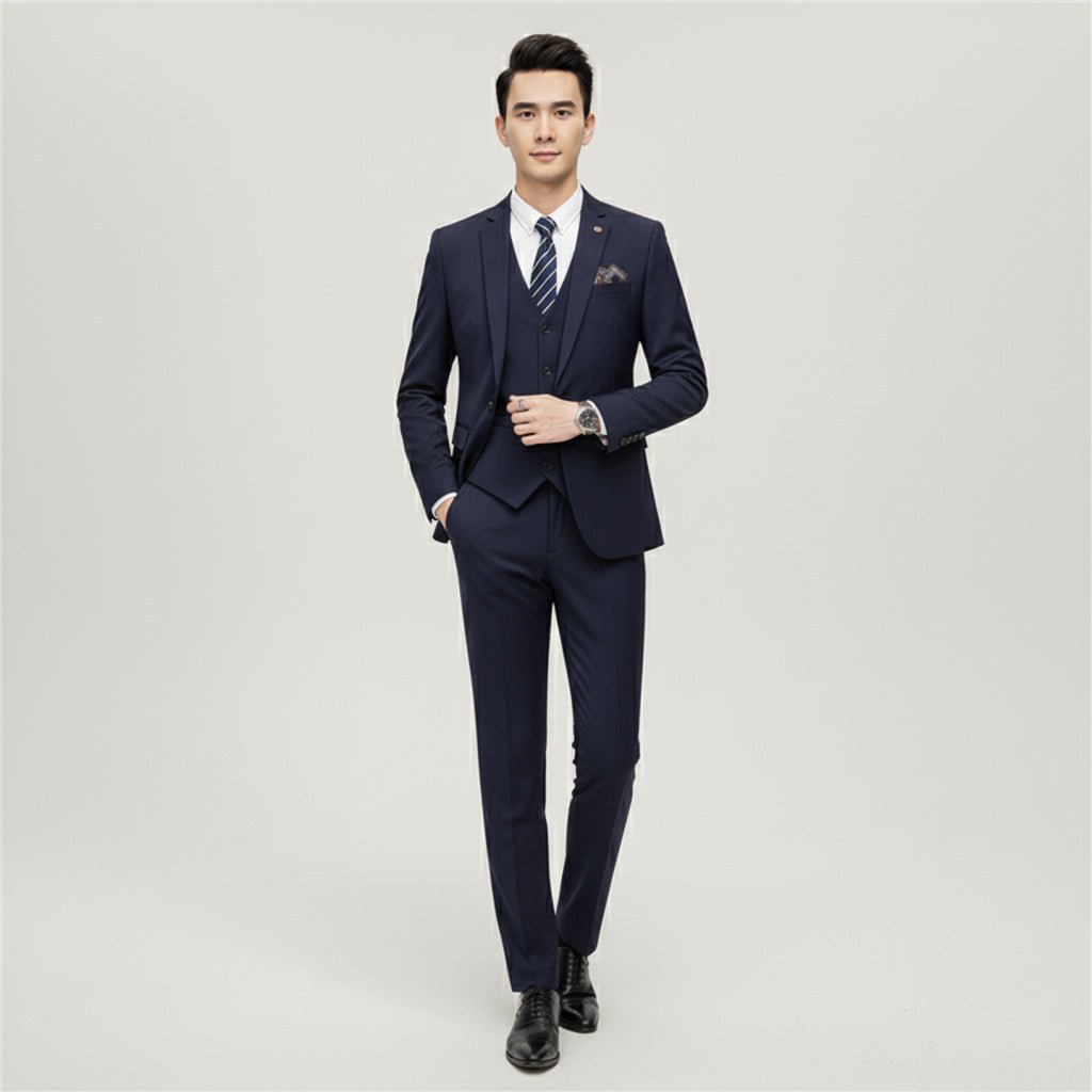 Men's Wedding Suit with Check Pattern - Classic Tailored Blazer, Vest, and Trousers Set