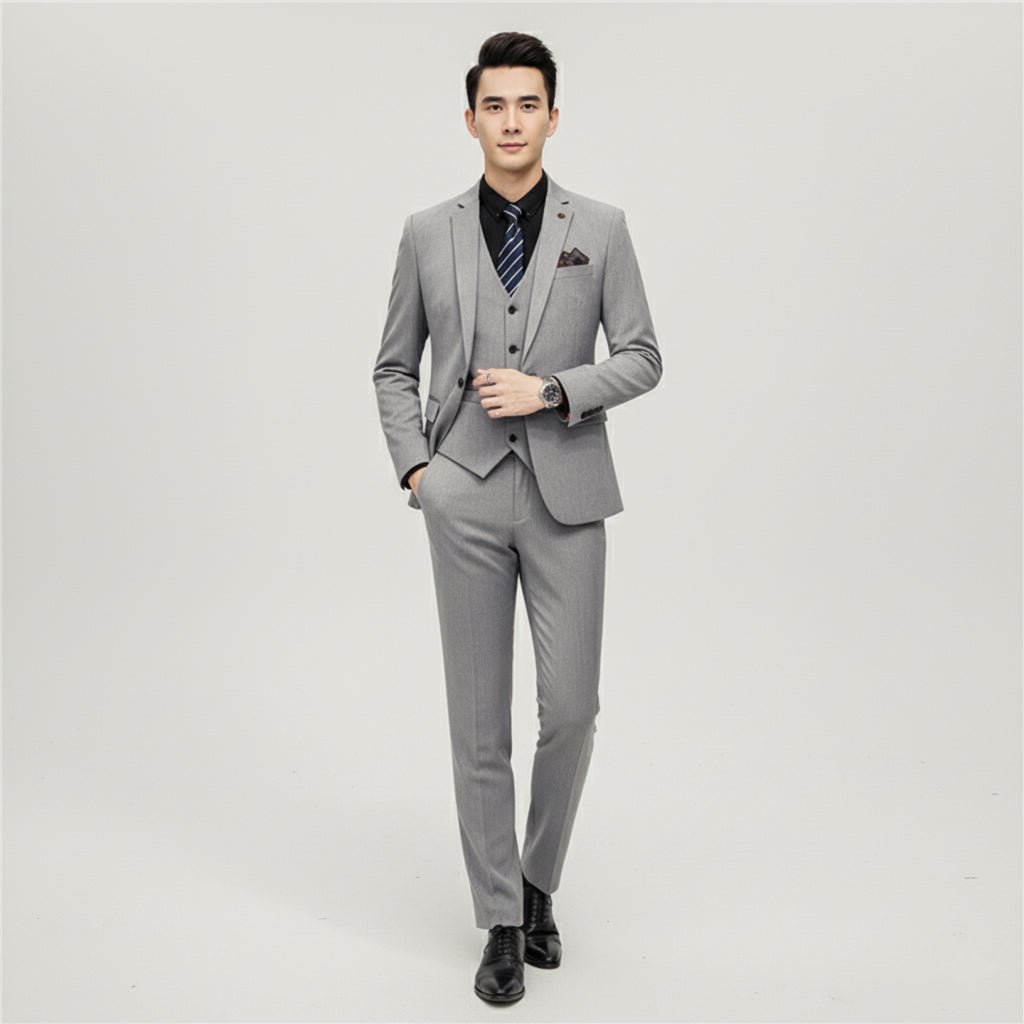 Men's Wedding Suit with Check Pattern - Classic Tailored Blazer, Vest, and Trousers Set