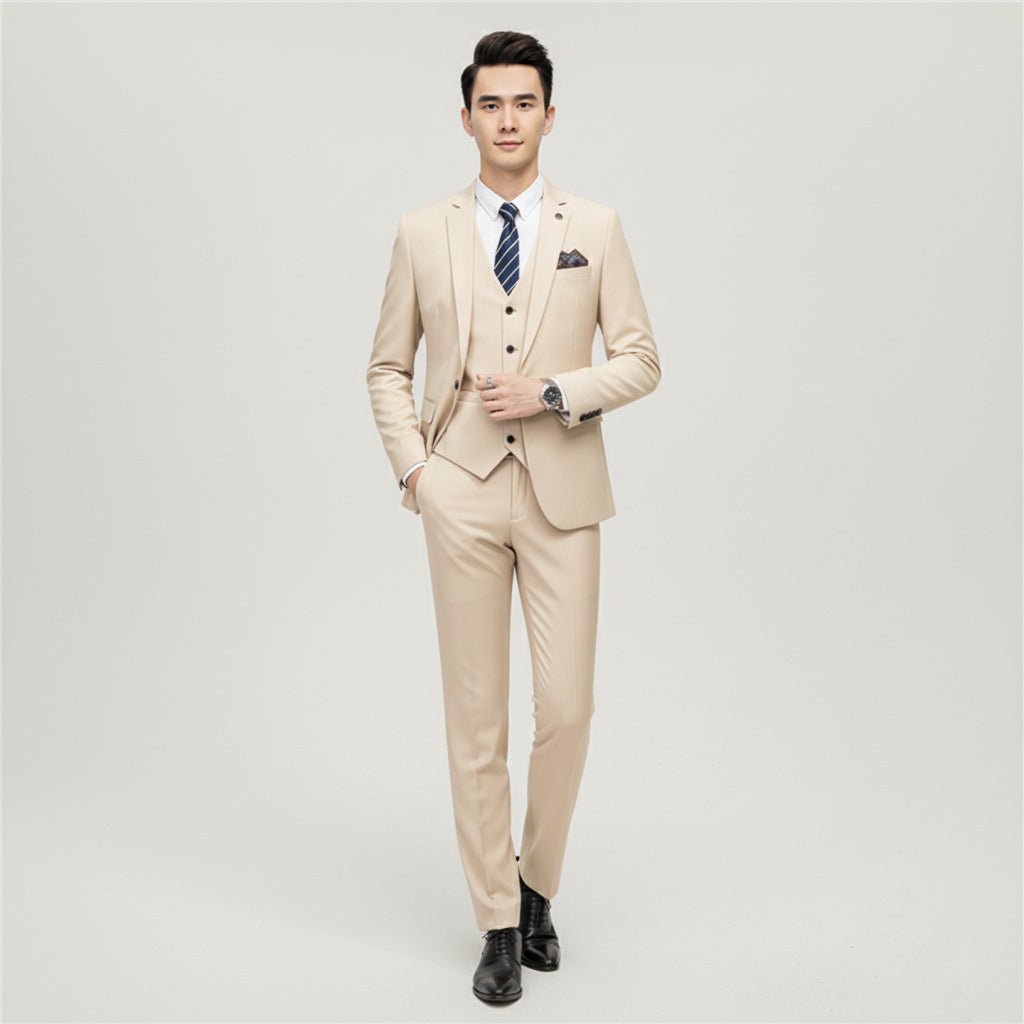 Men's Wedding Suit with Check Pattern - Classic Tailored Blazer, Vest, and Trousers Set