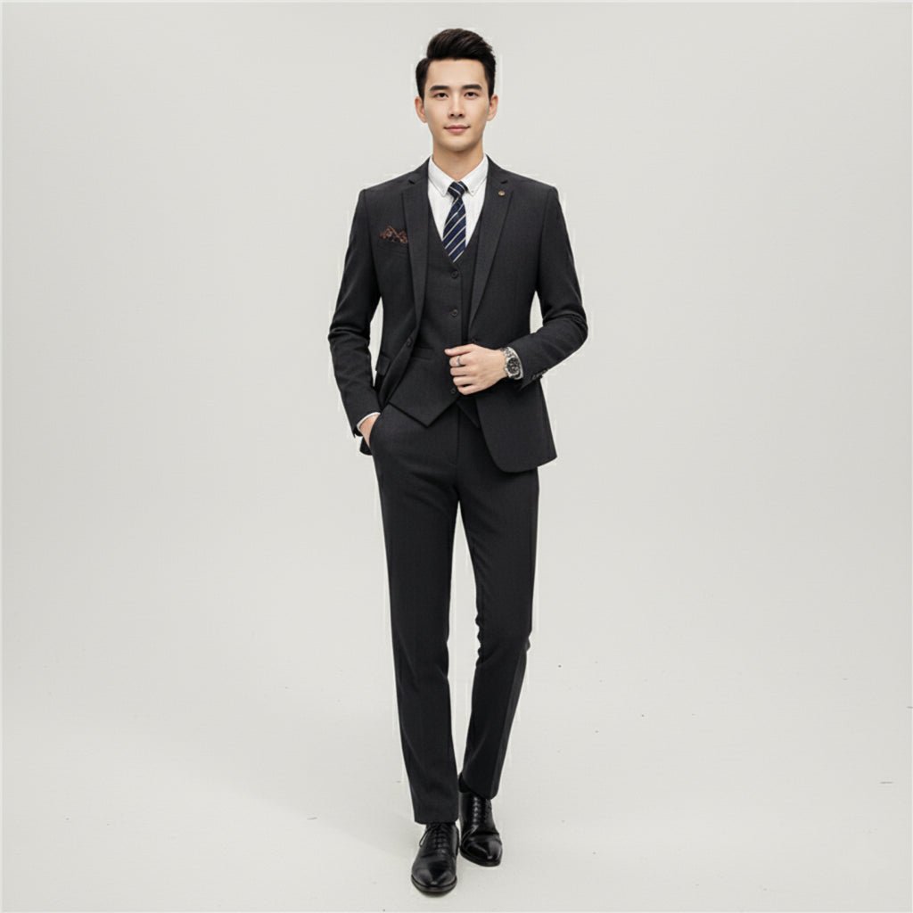 Men's Wedding Suit with Check Pattern - Classic Tailored Blazer, Vest, and Trousers Set