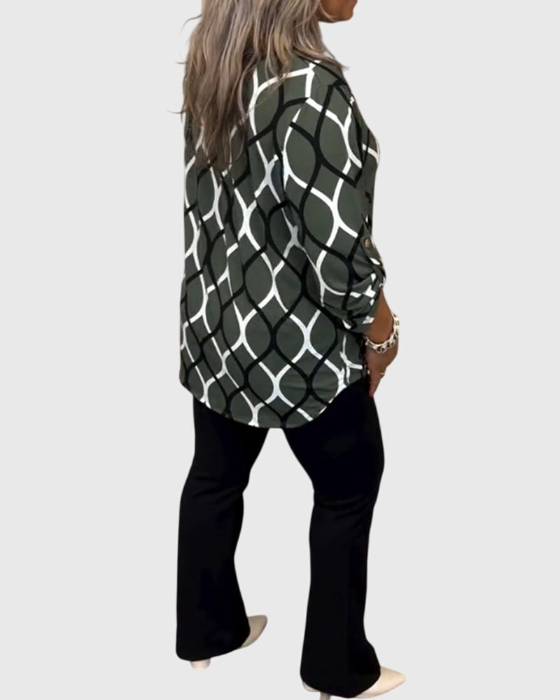 Blue Crinkle Cotton V-Neck Button-Front Blouse for Women