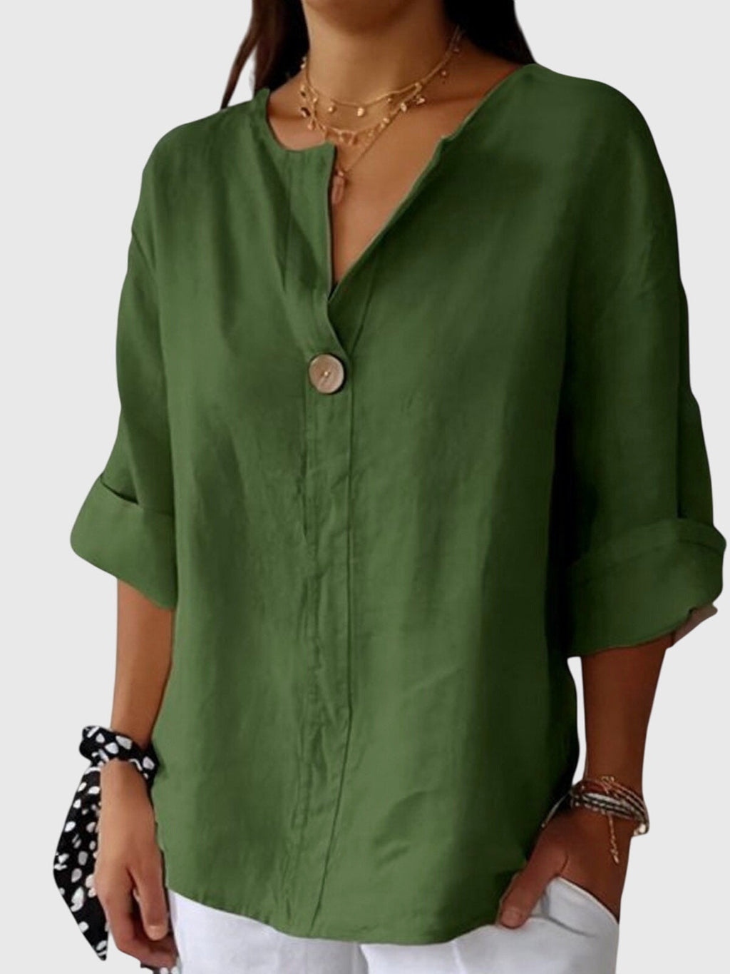 Oversized Linen V-Neck Blouse Minimalist Casual for Women