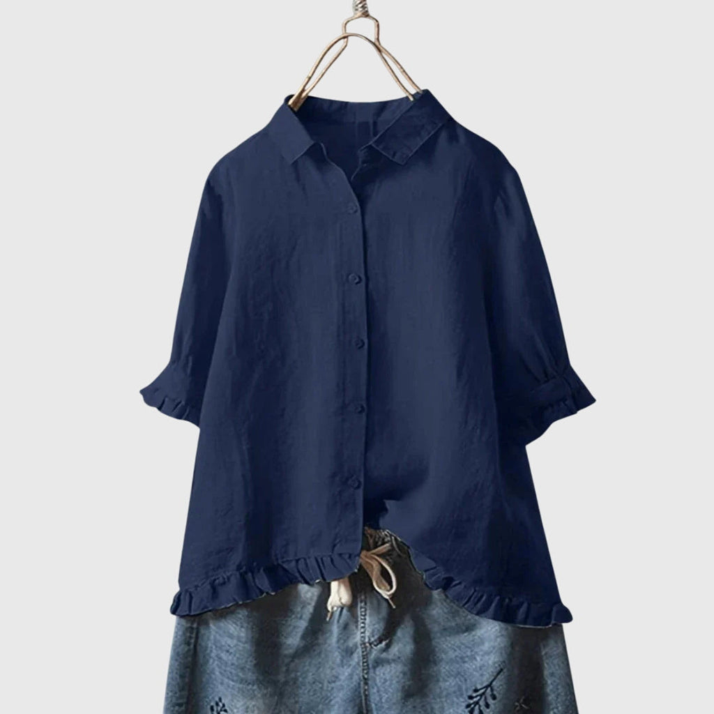 Ruffle Trim Cotton Blouse Casual Summer for Women