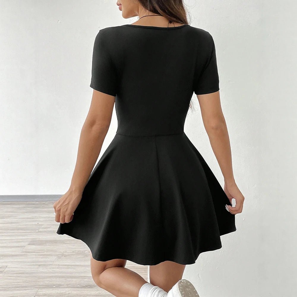 A-Line Mini Dress for Women with Square Neckline and Short Sleeves – Elegant Summer Style