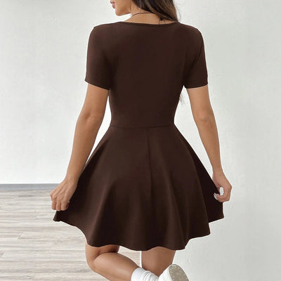 A-Line Mini Dress for Women with Square Neckline and Short Sleeves – Elegant Summer Style