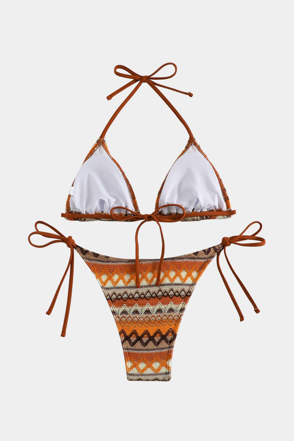 Ethnic Print Triangle Bikini Set with Adjustable Tie Strings