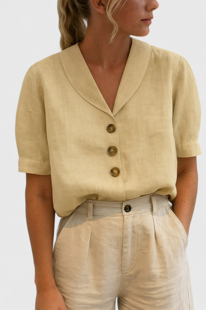 Vintage Shawl Collar Blouse with Button Detail for Women