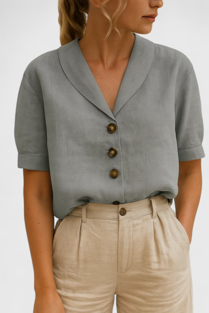 Vintage Shawl Collar Blouse with Button Detail for Women