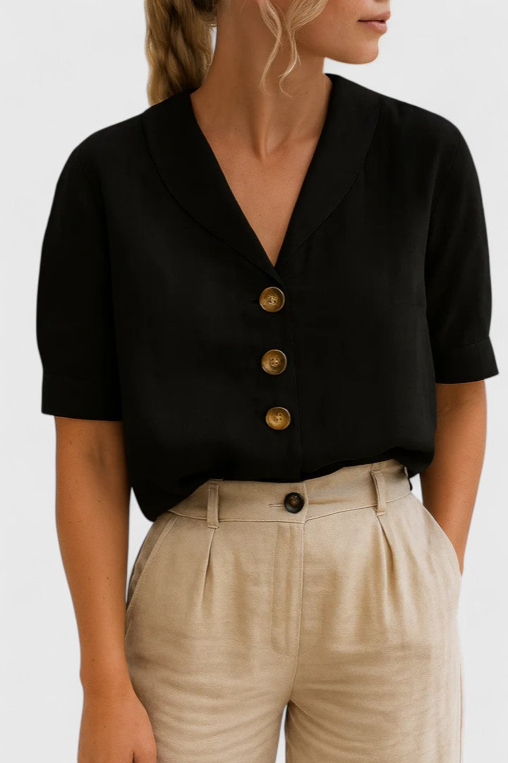 Vintage Shawl Collar Blouse with Button Detail for Women